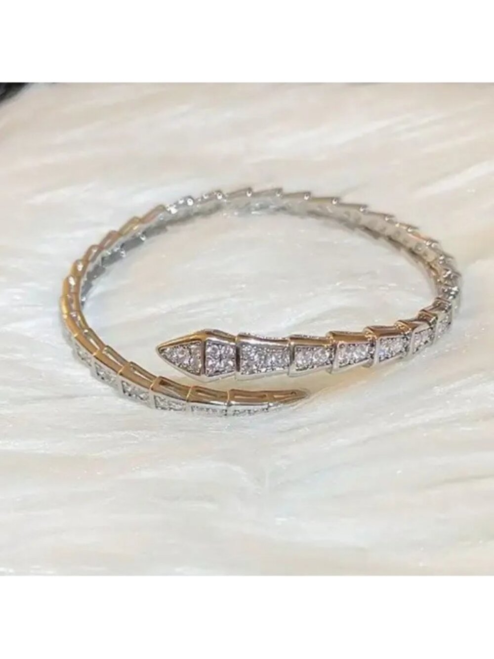 Serpenti Snake Crystal Silver Cuff Bracelet